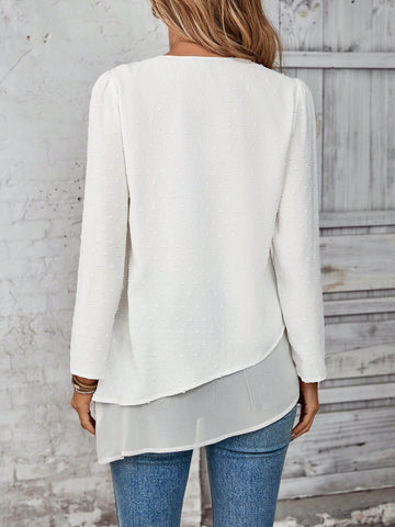 EMERY ROSE Women's Vacation Casual Solid Color Asymmetrical Hem Shirt