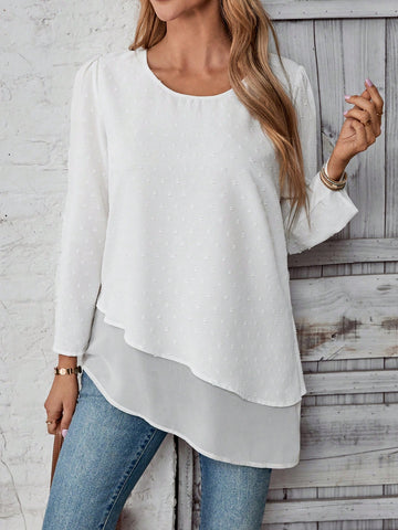 EMERY ROSE Women's Vacation Casual Solid Color Asymmetrical Hem Shirt