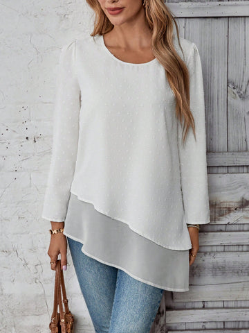 EMERY ROSE Women's Vacation Casual Solid Color Asymmetrical Hem Shirt