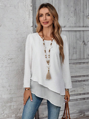 EMERY ROSE Women's Vacation Casual Solid Color Asymmetrical Hem Shirt