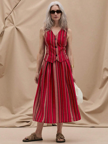 EMERY ROSE Women's Vacation & Casual Striped Colorblock Skirt