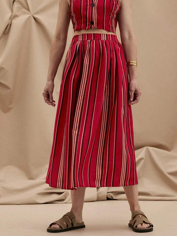 EMERY ROSE Women's Vacation & Casual Striped Colorblock Skirt