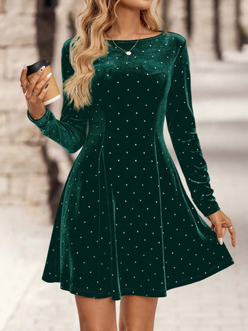 EMERY ROSE Women's Velvet Silver Foil Elegant Party Dress, Autumn/Winter