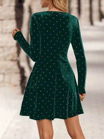 EMERY ROSE Women's Velvet Silver Foil Elegant Party Dress, Autumn/Winter