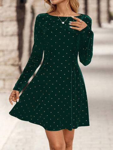 EMERY ROSE Women's Velvet Silver Foil Elegant Party Dress, Autumn/Winter