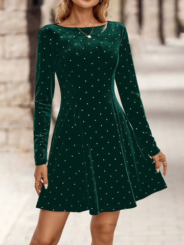 EMERY ROSE Women's Velvet Silver Foil Elegant Party Dress, Autumn/Winter