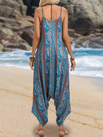 EMERY ROSE Women's Vintage Printed Casual Jumpsuit, Summer