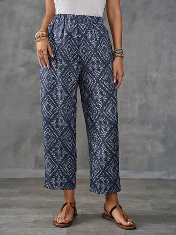 EMERY ROSE Women's Vintage Printed Simple Casual Daily Trousers