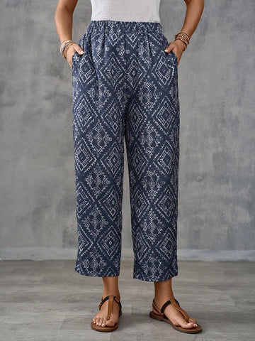 EMERY ROSE Women's Vintage Printed Simple Casual Daily Trousers