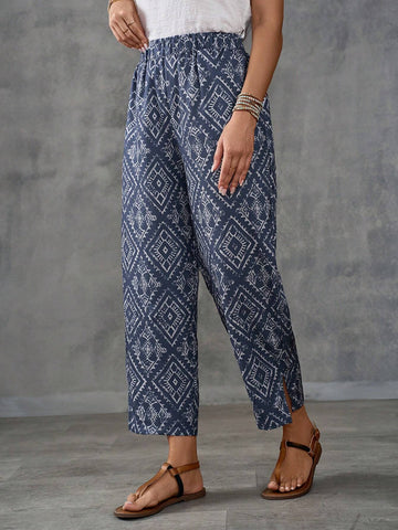 EMERY ROSE Women's Vintage Printed Simple Casual Daily Trousers