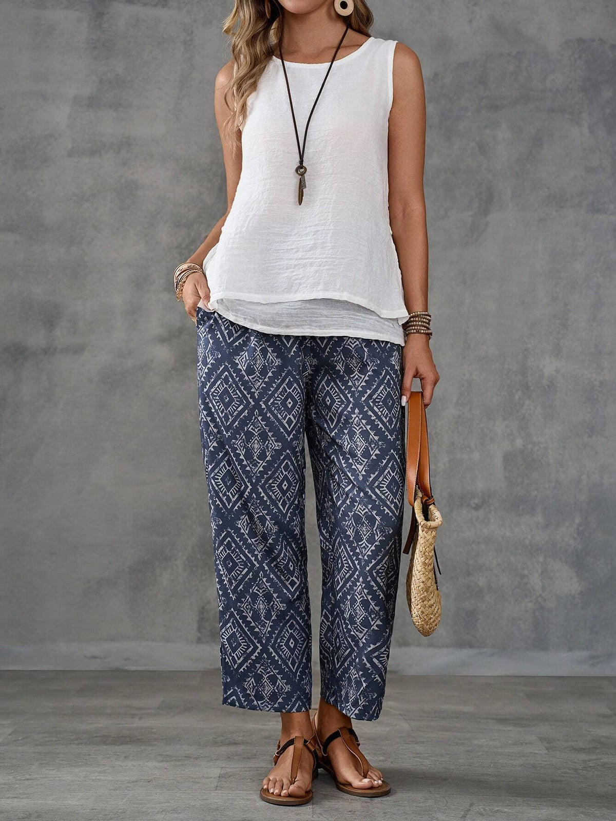 EMERY ROSE Women's Vintage Printed Simple Casual Daily Trousers