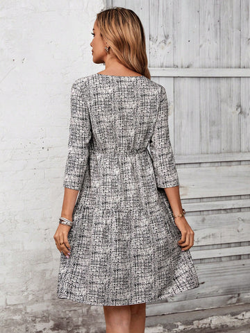 EMERY ROSE Women's Woven Printed 3/4 Ruffle Hem Short Dress