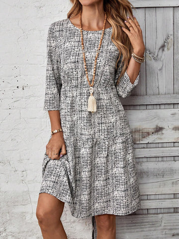 EMERY ROSE Women's Woven Printed 3/4 Ruffle Hem Short Dress