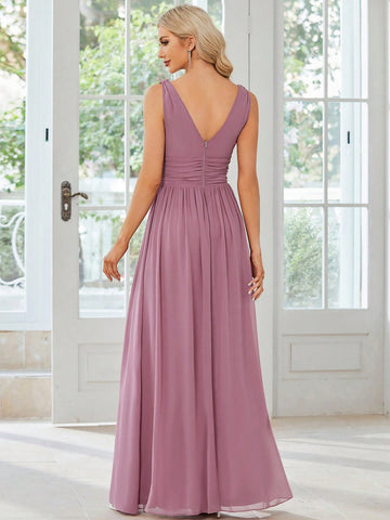 EVER-PRETTY 1 PC Plunging Neck Ruched Waist Maxi Formal Dress