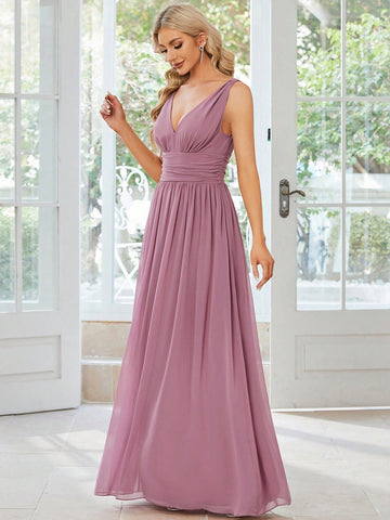 EVER-PRETTY 1 PC Plunging Neck Ruched Waist Maxi Formal Dress