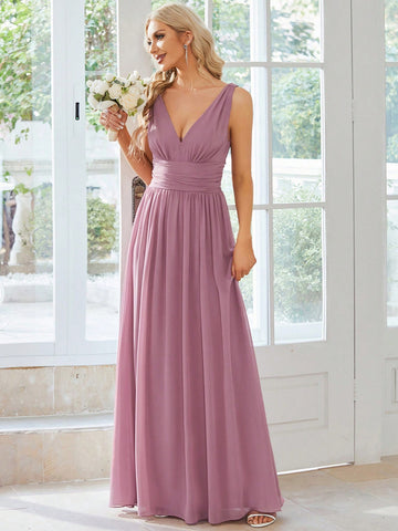 EVER-PRETTY 1 PC Plunging Neck Ruched Waist Maxi Formal Dress