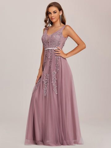 EVER-PRETTY Applique Detail Low Back Mesh Bridesmaid Dress