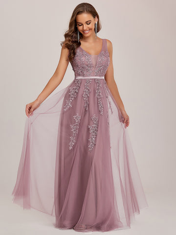 EVER-PRETTY Applique Detail Low Back Mesh Bridesmaid Dress