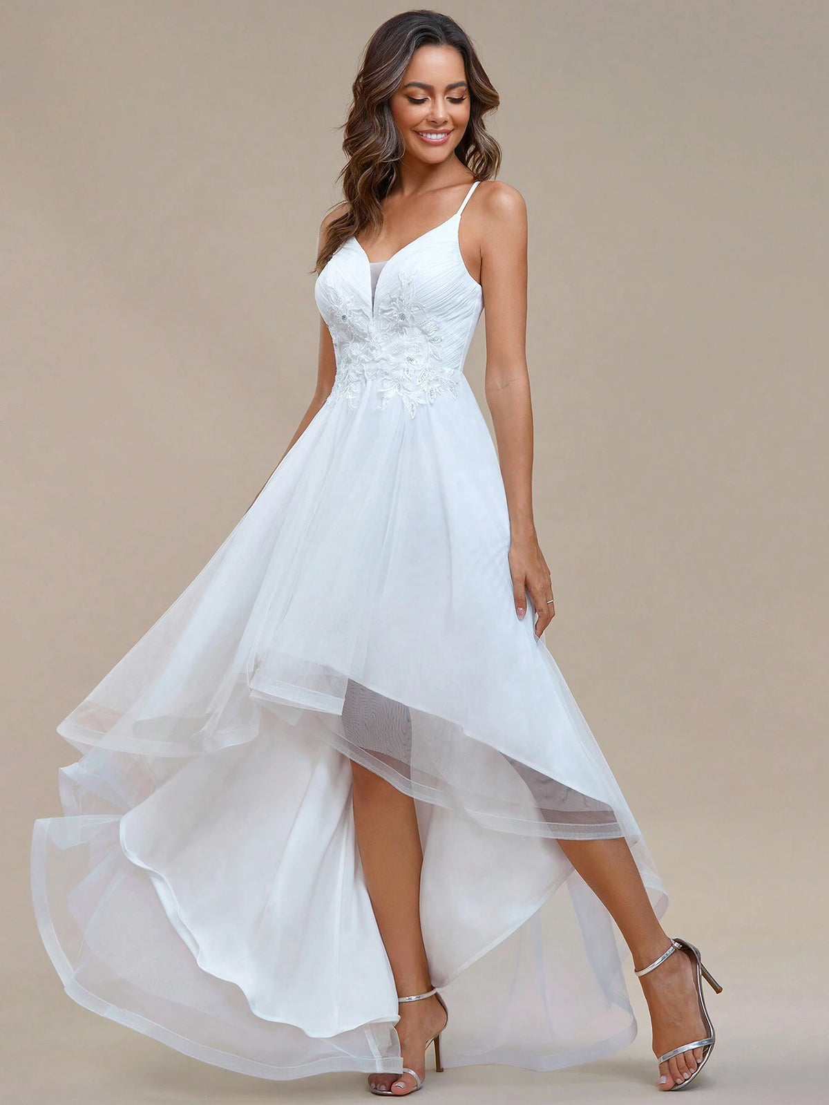EVER-PRETTY Appliques High Low Hem Cami Wedding Dress