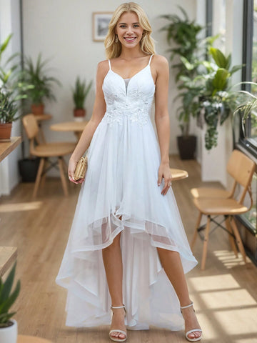 EVER-PRETTY Appliques High Low Hem Cami Wedding Dress