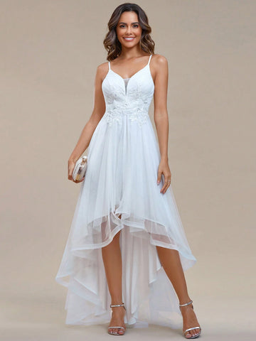 EVER-PRETTY Appliques High Low Hem Cami Wedding Dress