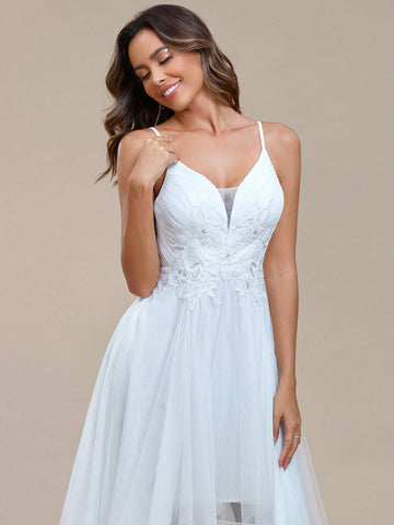EVER-PRETTY Appliques High Low Hem Cami Wedding Dress