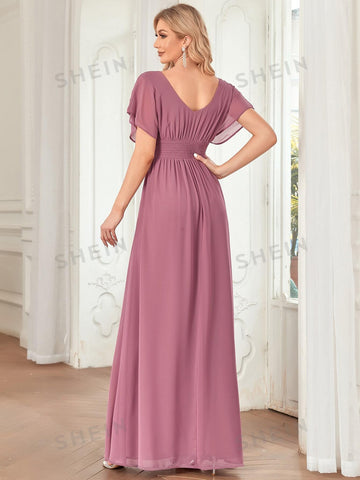 EVER-PRETTY Batwing Sleeve Mesh Insert Formal Gown