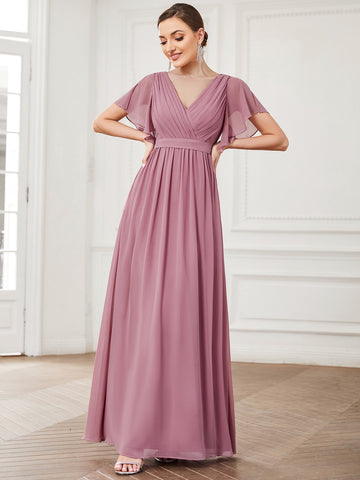 EVER-PRETTY Butterfly Sleeve Fold Pleated Chiffon Bridesmaid Dress