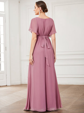 EVER-PRETTY Butterfly Sleeve Fold Pleated Chiffon Bridesmaid Dress