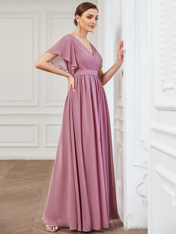 EVER-PRETTY Butterfly Sleeve Fold Pleated Chiffon Bridesmaid Dress