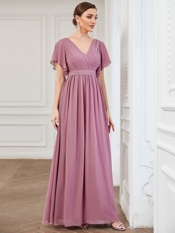 EVER-PRETTY Butterfly Sleeve Fold Pleated Chiffon Bridesmaid Dress