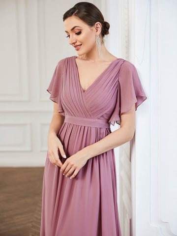 EVER-PRETTY Butterfly Sleeve Fold Pleated Chiffon Bridesmaid Dress