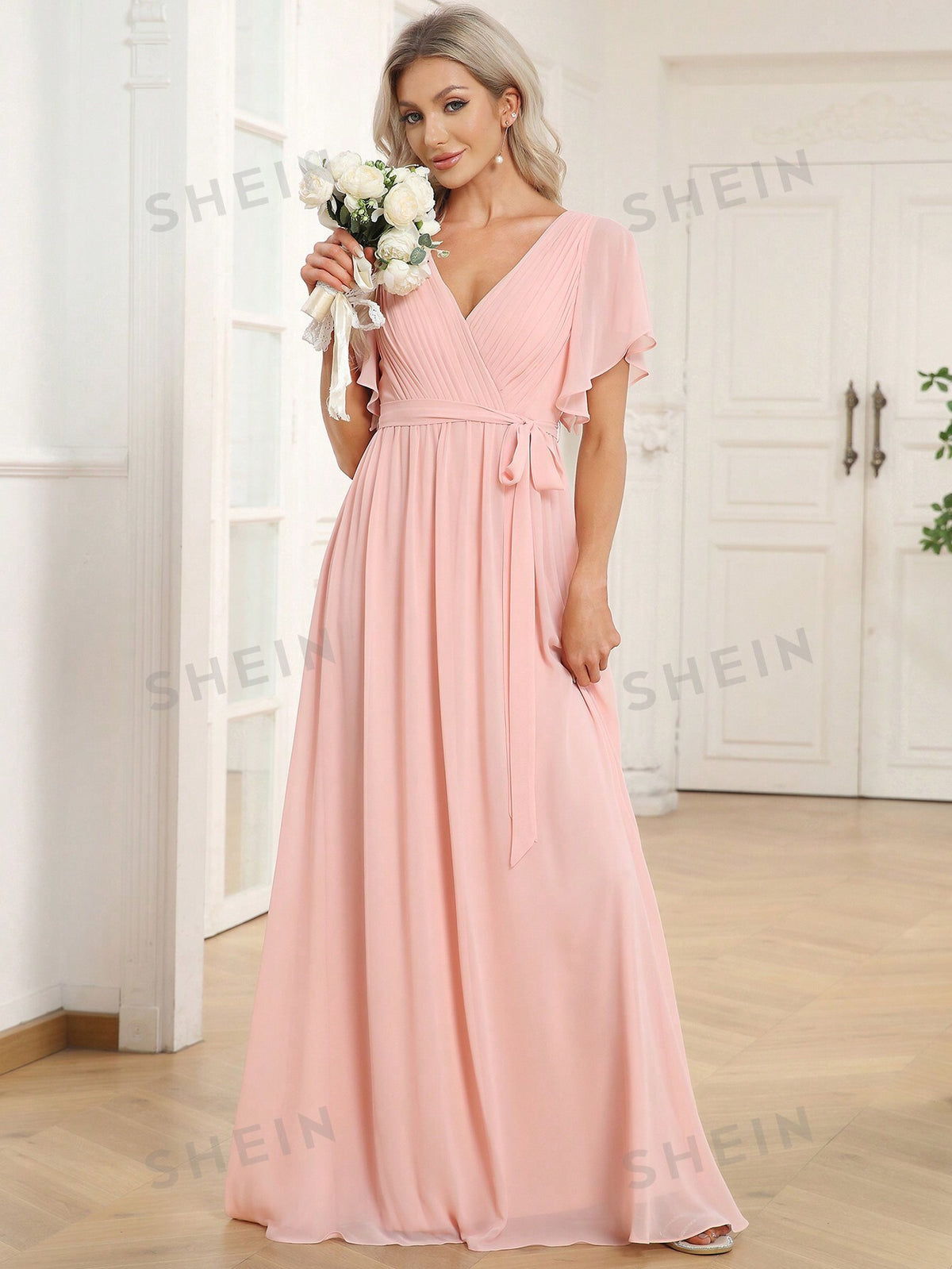EVER-PRETTY Butterfly Sleeve Knot Side Chiffon Bridesmaid Dress