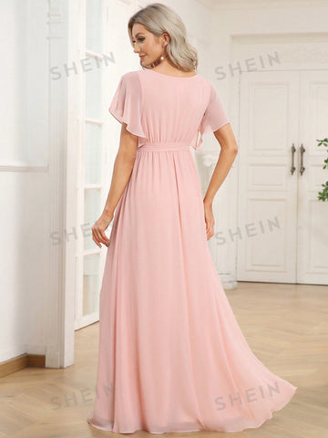 EVER-PRETTY Butterfly Sleeve Knot Side Chiffon Bridesmaid Dress