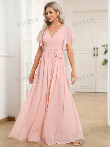 EVER-PRETTY Butterfly Sleeve Knot Side Chiffon Bridesmaid Dress