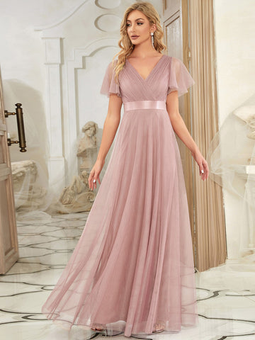 EVER-PRETTY Butterfly Sleeve Mesh Bridesmaid Dress