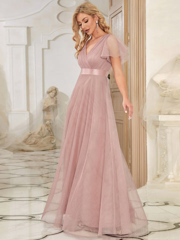 EVER-PRETTY Butterfly Sleeve Mesh Bridesmaid Dress