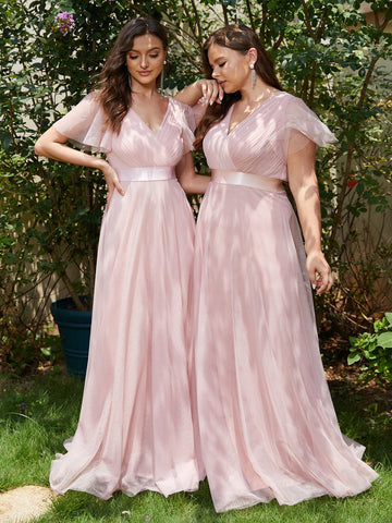 EVER-PRETTY Butterfly Sleeve Mesh Bridesmaid Dress