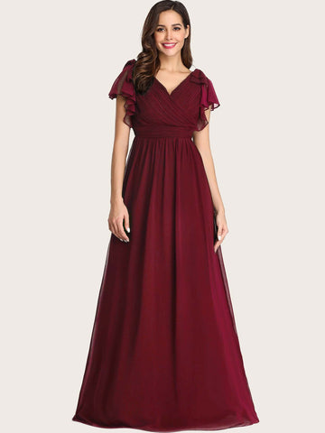 EVER-PRETTY Butterfly Sleeve Ruched Bodice Chiffon Prom Dress