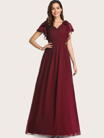 EVER-PRETTY Butterfly Sleeve Ruched Bodice Chiffon Prom Dress