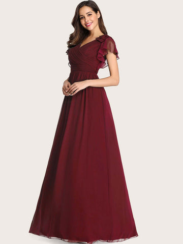 EVER-PRETTY Butterfly Sleeve Ruched Bodice Chiffon Prom Dress