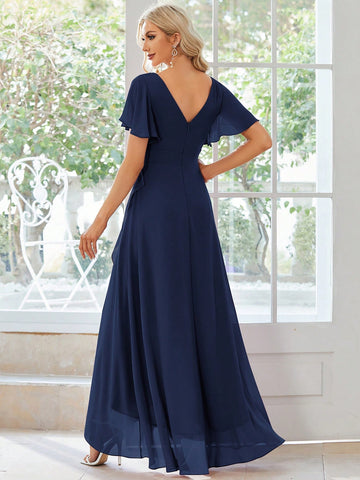 EVER-PRETTY Butterfly Sleeve Ruffle Trim Wrap Hem Chiffon Bridesmaid Dress