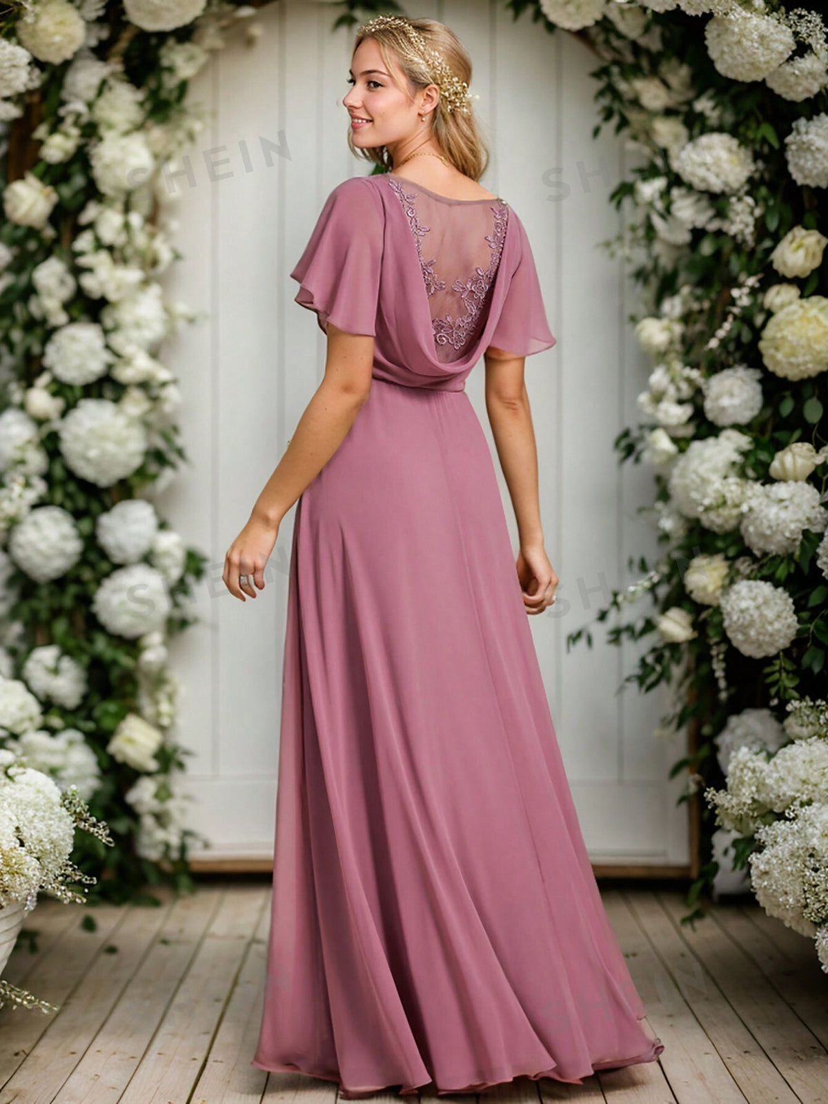 EVER-PRETTY Butterfly Sleeve Split Thigh Bridesmaid Dress