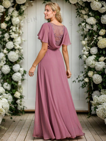 EVER-PRETTY Butterfly Sleeve Split Thigh Bridesmaid Dress