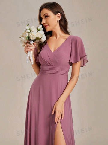 EVER-PRETTY Butterfly Sleeve Split Thigh Bridesmaid Dress