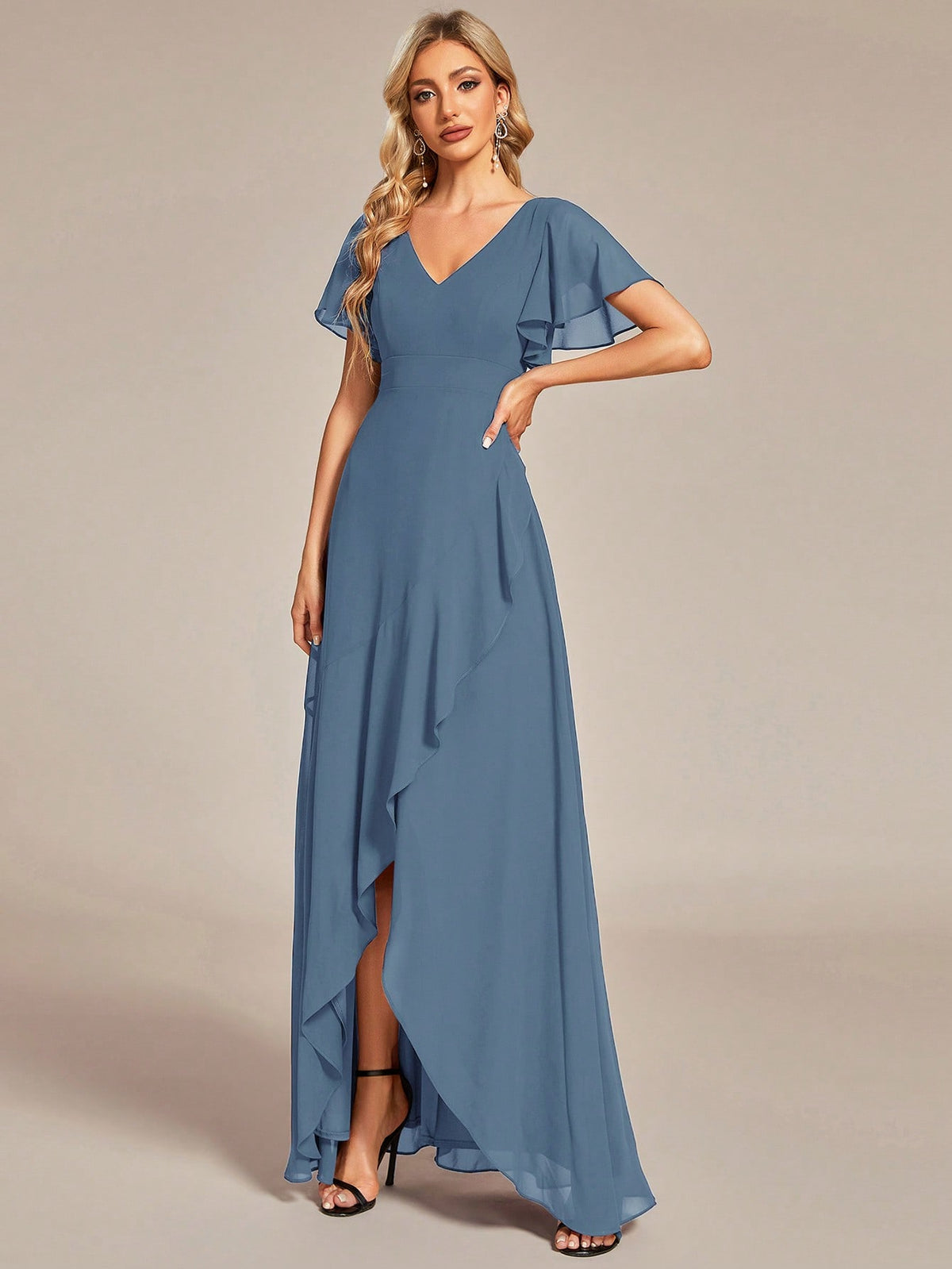 EVER-PRETTY Butterfly Sleeve Wrap Chiffon Bridesmaid Dress