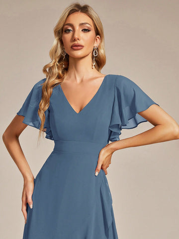 EVER-PRETTY Butterfly Sleeve Wrap Chiffon Bridesmaid Dress