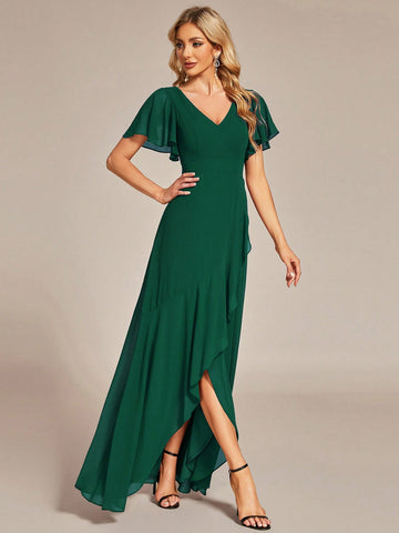 EVER-PRETTY Butterfly Sleeve Wrap Hem Chiffon Bridesmaid Dress