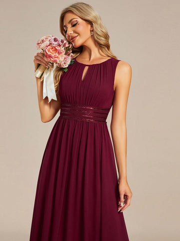 EVER-PRETTY Chiffon Halter Ruffle Detail Bridesmaid Dress