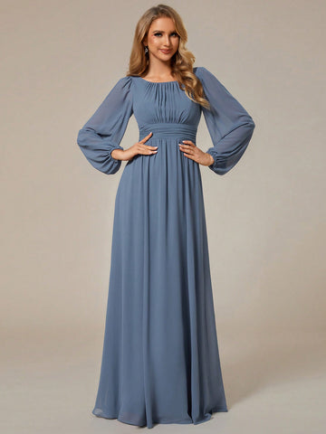 EVER-PRETTY Chiffon Round Neck Lantern Sleeve Bridesmaid Dress